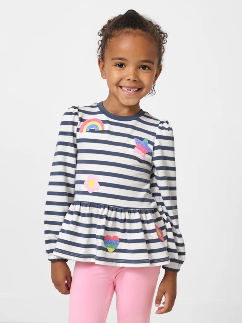 Little Sleepies - Hazy Blue Stripe Puff Sleeve Peplum Top